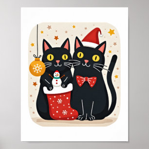 Póster Gatos Navidad Retro 50s 60s Navidad (1)
