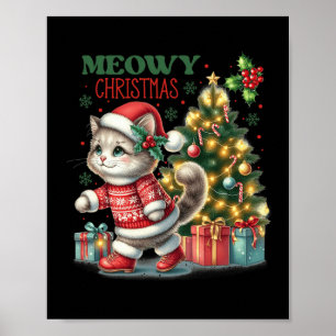 Póster Gatos Navidades Santa Hat Y Árboles Graciosos Gato