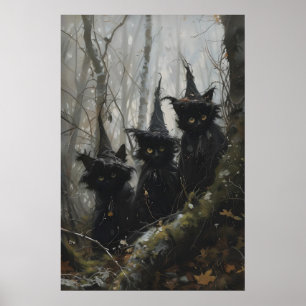 Póster Gatos Negros Adorables con Sombreros de Bruja Cott