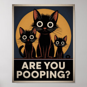 Póster Gatos Negros Divertidos ¿Estás Defecando? Gato Div