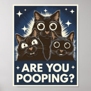Póster Gatos Negros Divertidos ¿Estás Defecando? Gato Div