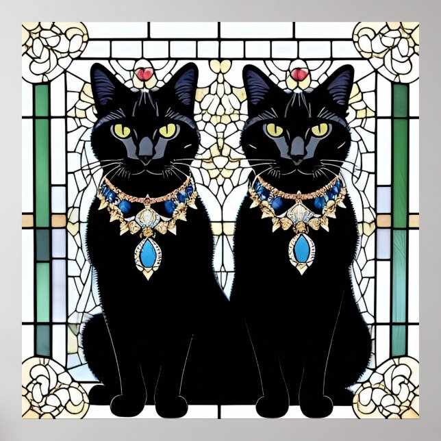 Póster Gatos negros elegantes con joyas (Frente)