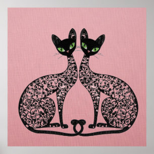 Póster Gatos Negros Elegantes Filigrana