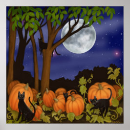 Póster Gatos negros en el Poster de parches de calabaza
