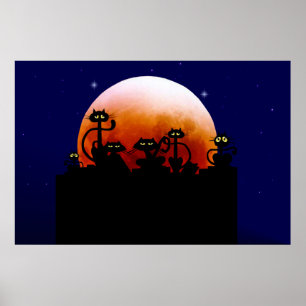 Póster Gatos negros en un poster de la cerca