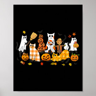 Póster Gatos negros lindos fantasmas de Halloween calabaz