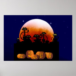 Póster Gatos negros, luna, Poster de calabazas