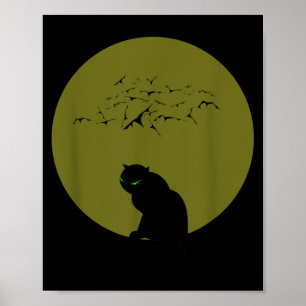 Póster Gatos negros murciélagos luna Halloween