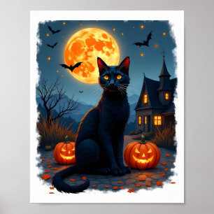 Póster Gatos Negros Noche Estrellada Van Gogh Calabazas M