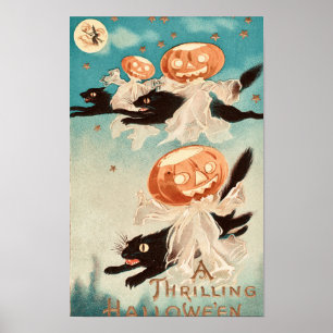 Póster Gatos negros vintage de Halloween
