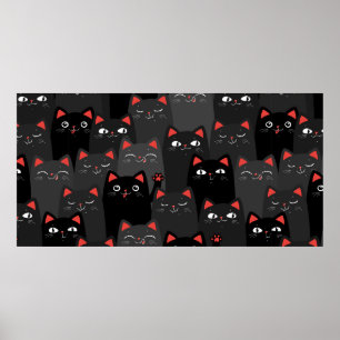 Póster Gatos negros y grises. Patrón sin fisuras personal