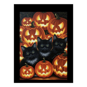 Póster Gatos negros y Jack O’Lanterns