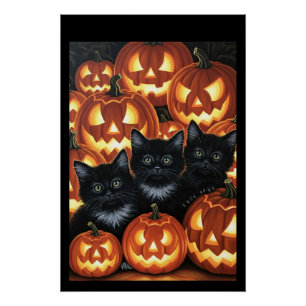 Póster Gatos negros y Jack O’Lanterns