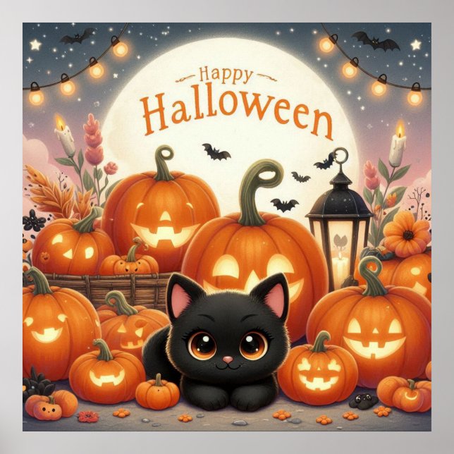 Póster Gatos negros y linternas Jack-O (Frente)
