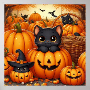 Póster Gatos negros y linternas Jack-O