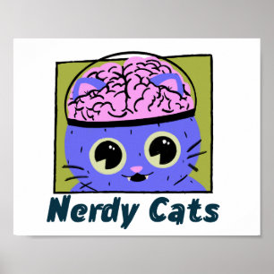 Póster Gatos Nerdy, diseño cerebral