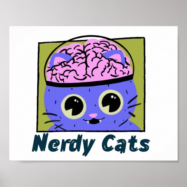 Póster Gatos Nerdy, diseño cerebral (Frente)