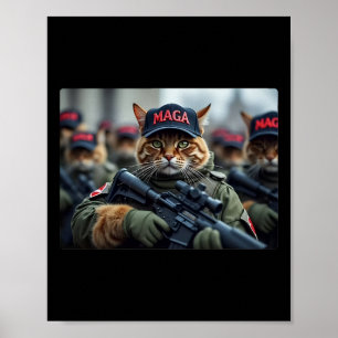 Póster Gatos Para Trump Mega Ejército Bandera Estadounide