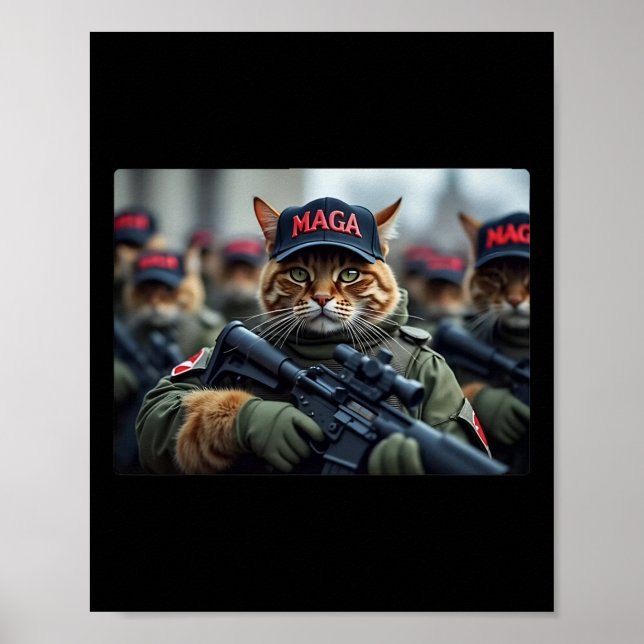 Póster Gatos Para Trump Mega Ejército Bandera Estadounide (Frente)