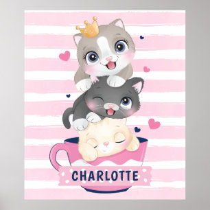 Póster Gatos Personalizados Cutetos apilados Tiras Rojas