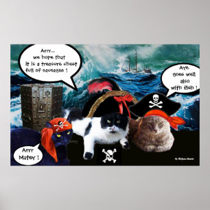 PÓSTER GATOS PIRATAS HABLADORES Y BARCO EN LA TORMENTA DE