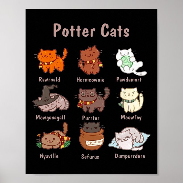 Póster Gatos Potter Para Los Amantes Del Gato (Frente)