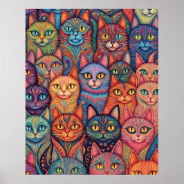 Póster Gatos psicodélicos. Hippy, Bohemian, BoHo