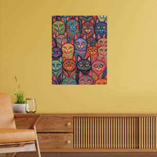 Póster Gatos psicodélicos. Hippy, Bohemian, BoHo