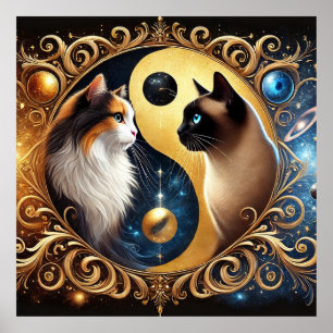 Póster Gatos que simbolizan el equilibrio con un Yin Yang