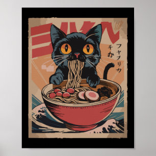 Póster Gatos Ramen Japoneses Camisetas Graficas Divertida
