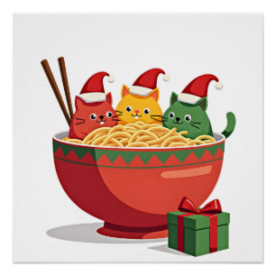 Póster Gatos Ramen Santa Anime Navidad Xmas Niños Niñas M