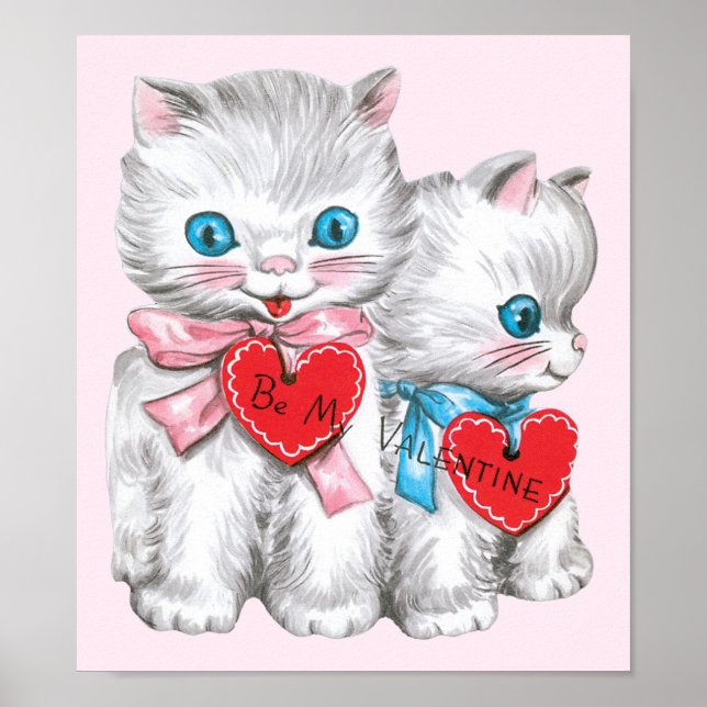 Póster Gatos retro del día de San Valentín, gatitos vinta (Frente)