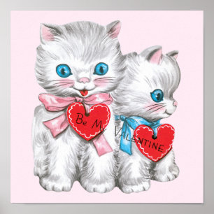 Póster Gatos retro del día de San Valentín, gatitos vinta