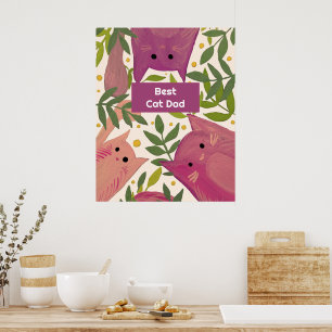 Póster Gatos rosas y ramas Mejor papá gato
