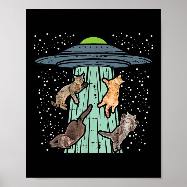 Póster Gatos Secuestrados Por La Ufo Divertido Alien Spac (Frente)
