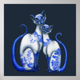 Póster Gatos siameses del sauce azul