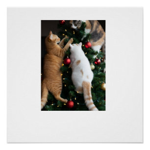 Póster Gatos subiendo en árbol de Navidad