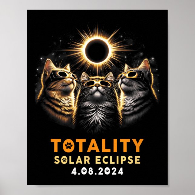 Póster Gatos totales con eclipse solar Gles 4.08.2024 (Frente)
