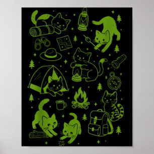 Póster Gatos vintage acampando aventura excursionista en