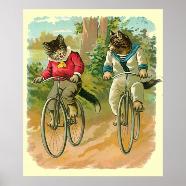 Póster Gatos vintage en bicicleta (Frente)