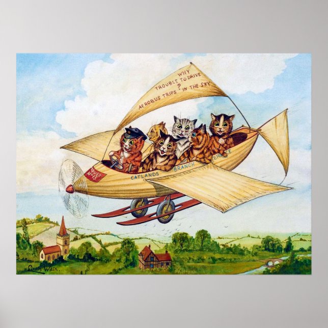 Póster Gatos voladores, Louis Wain (Frente)