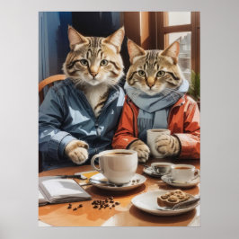 Póster Gatos y café