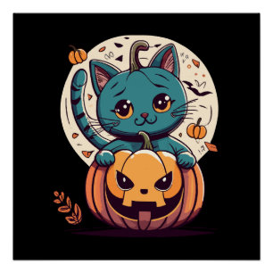 Póster Gatos y calabazas para un feliz Halloween!