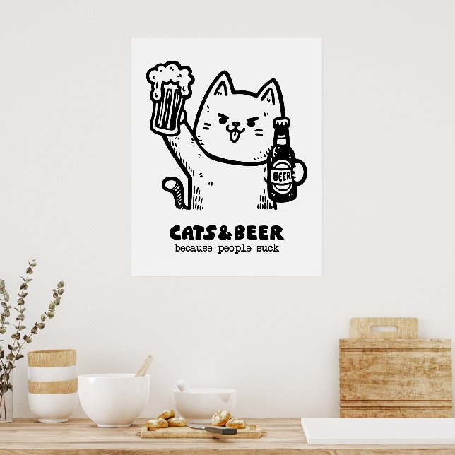Póster Gatos y cerveza 1 (Cocina)