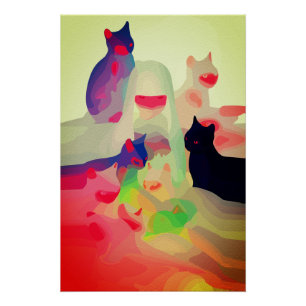 Póster Gatos y Espíritus místicos – Arte Anime Abstracto 