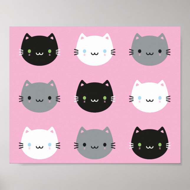 Póster Gatos y gatitos kawaii (rosados) (Frente)