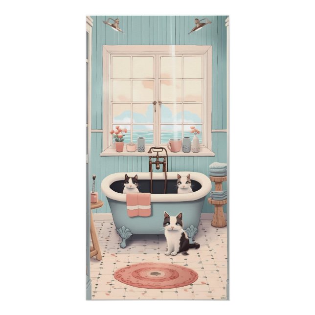 Póster Gatos y gatitos retro en el baño (Anverso)