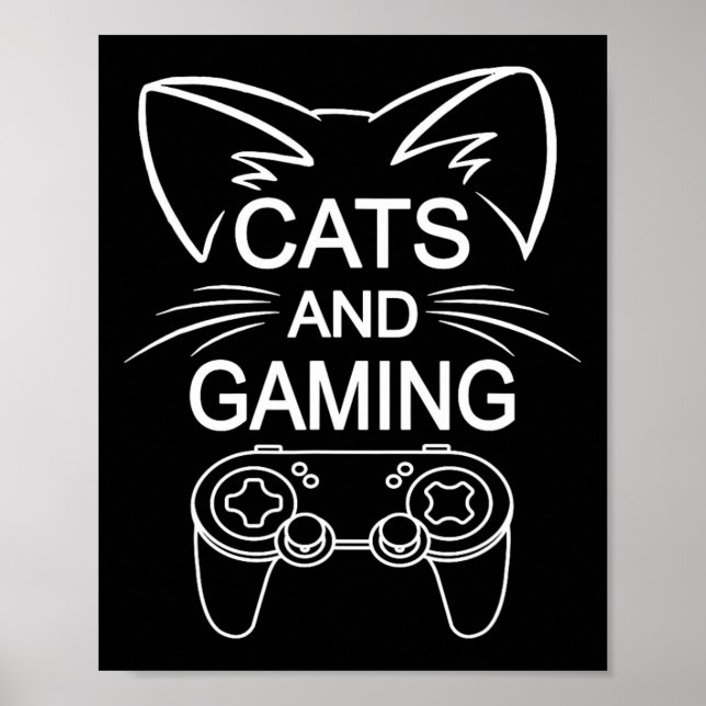 Póster Gatos Y Juegos Graciosos Gante Amante Gaming Gigan (Frente)