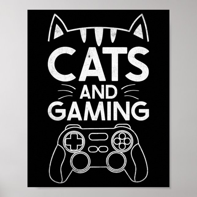 Póster Gatos Y Juegos Graciosos Gante Amante Gaming Gigan (Frente)