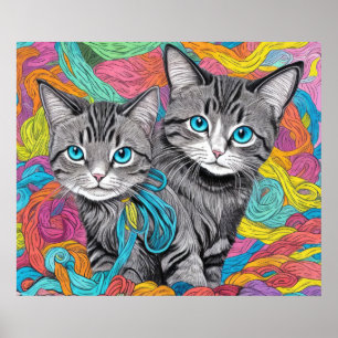 Póster Gatos y lana